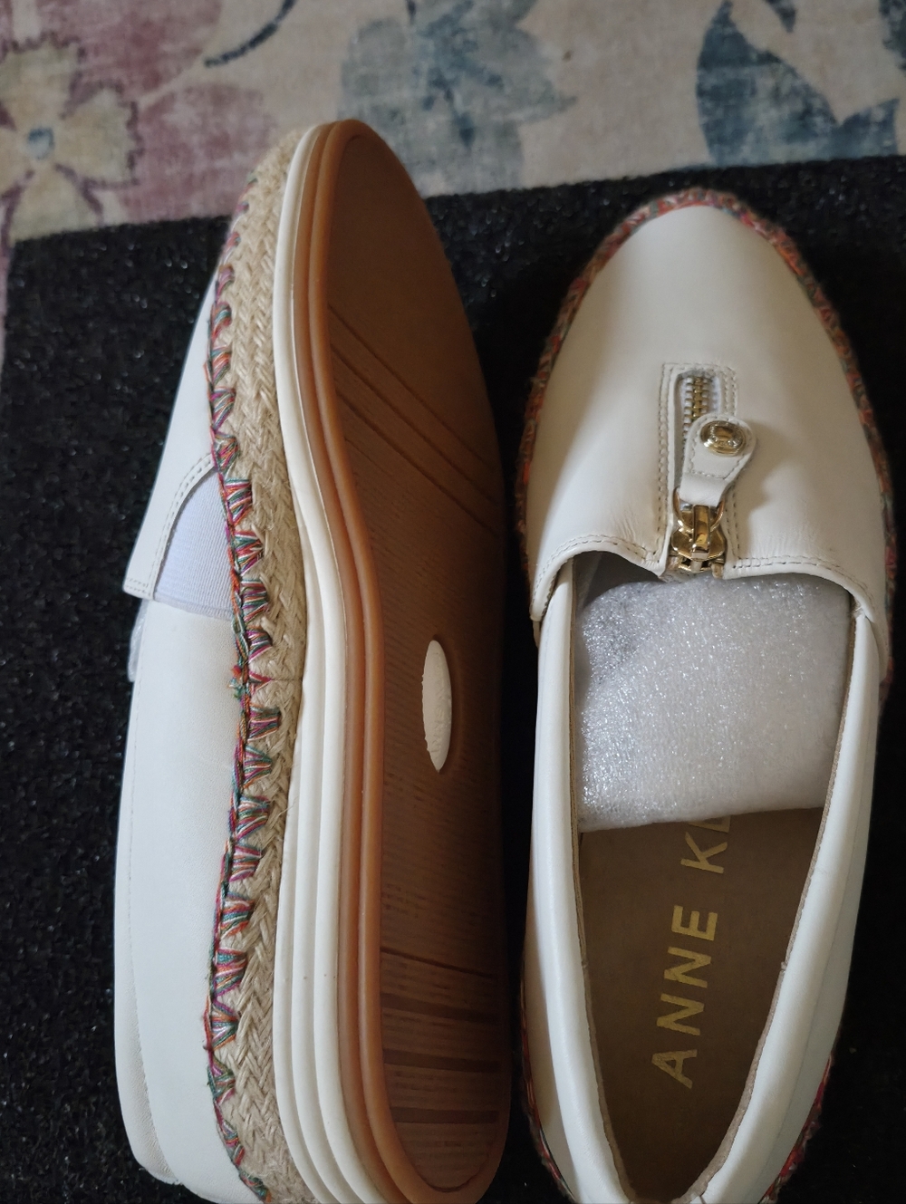 NWOB Anne Klein Jax Leather Zip IFlex Espardrilles w/Multi Color Stitching - Picture 3 of 8